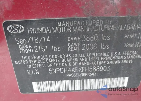 2015 Hyundai Elantra Se из США, поврежденный, VIN 5NPDH4AEXFH588903